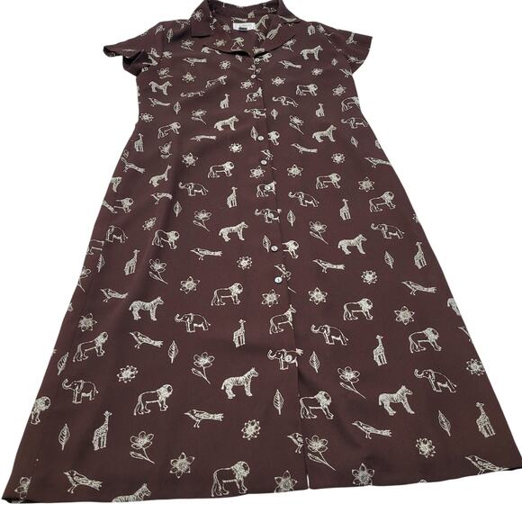 Vintage Talbots button midi shirt dress jungle zebra lion elephant safari - Picture 1 of 7